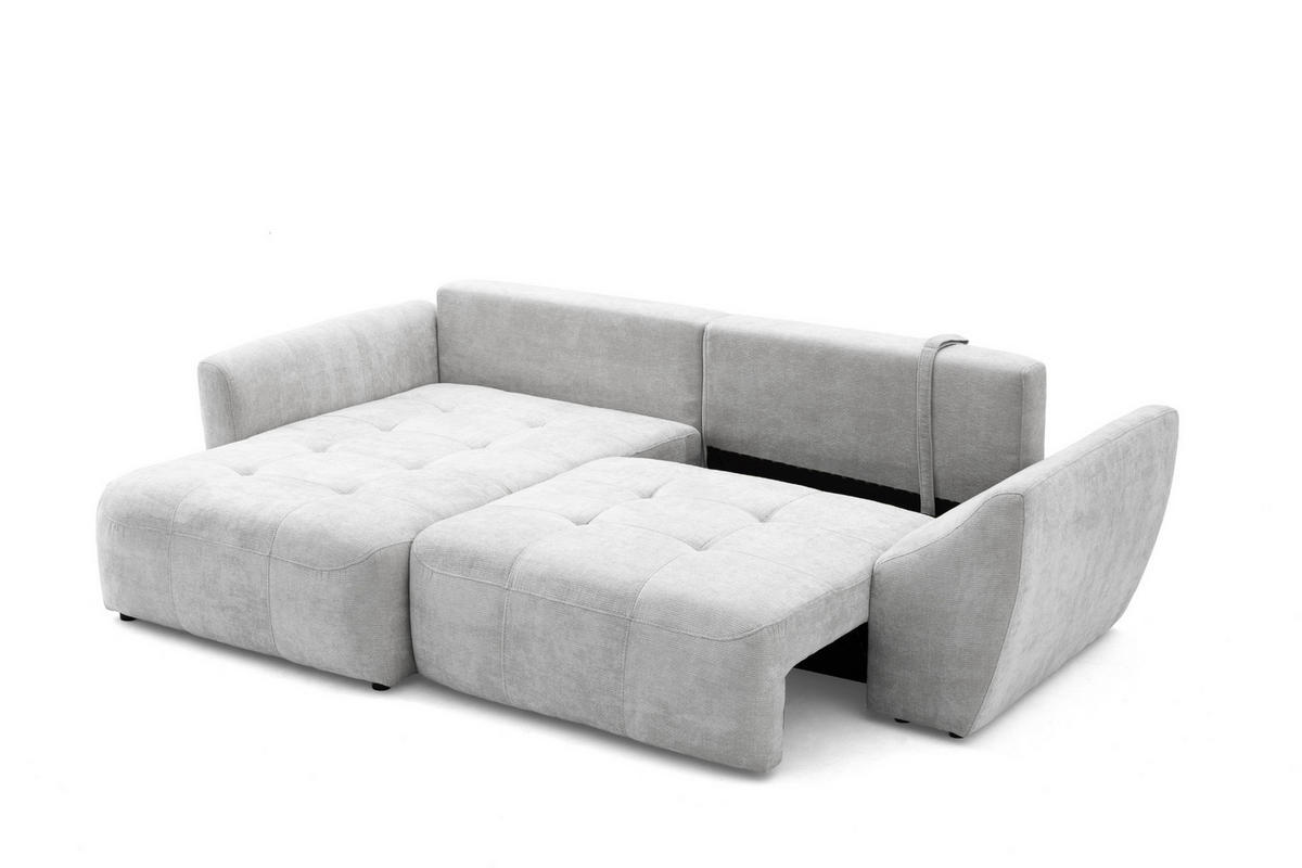 ECKSOFA NICE L Links mit Schlaffunktion 137x204 Chenille Hellgrau - Hellgrau/Schwarz, Holz/Textil (260/165cm) - Muffo