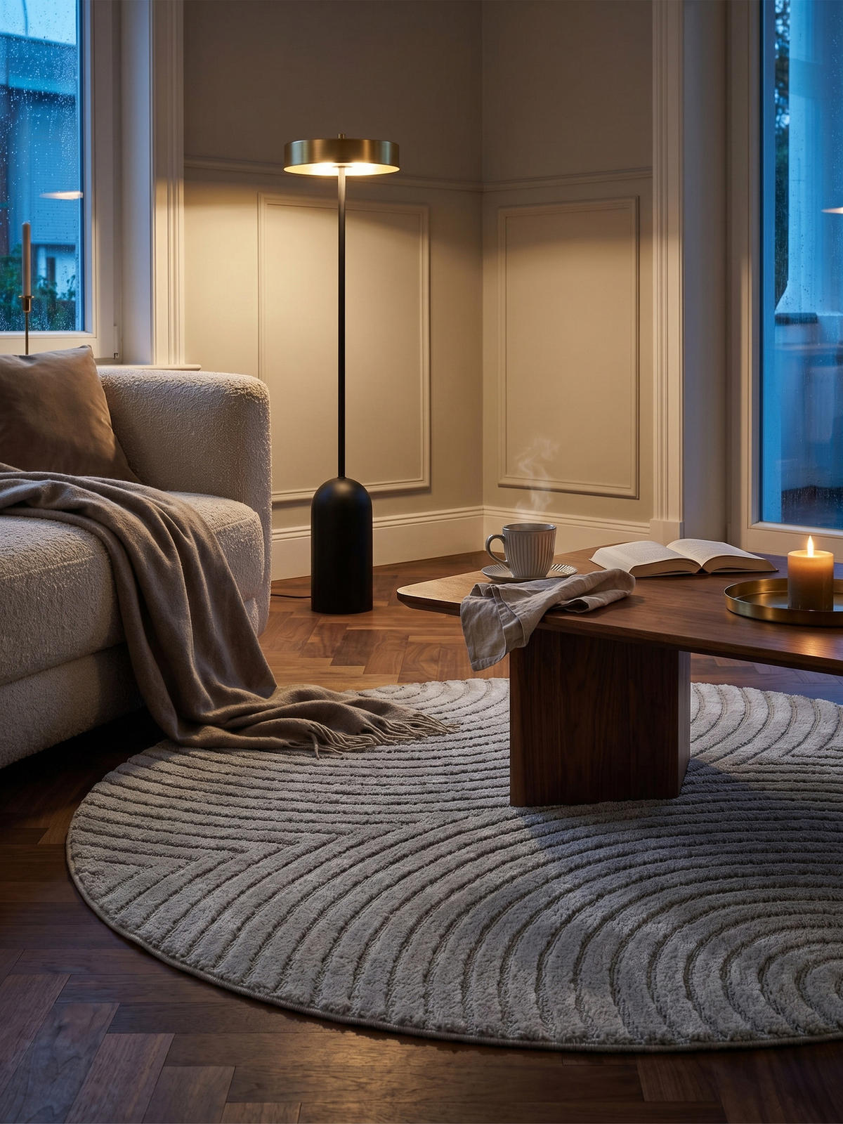 TEPPICH Wohnzimmer Hoch-Tief 3D-Effekt Organische Bögen mit 3D-Effekt OEKO-TEX 3D-Relief Boho Rund Silber 200x200 – RIGI - Silberfarben, Textil (200/200cm) - KADIMA DESIGN