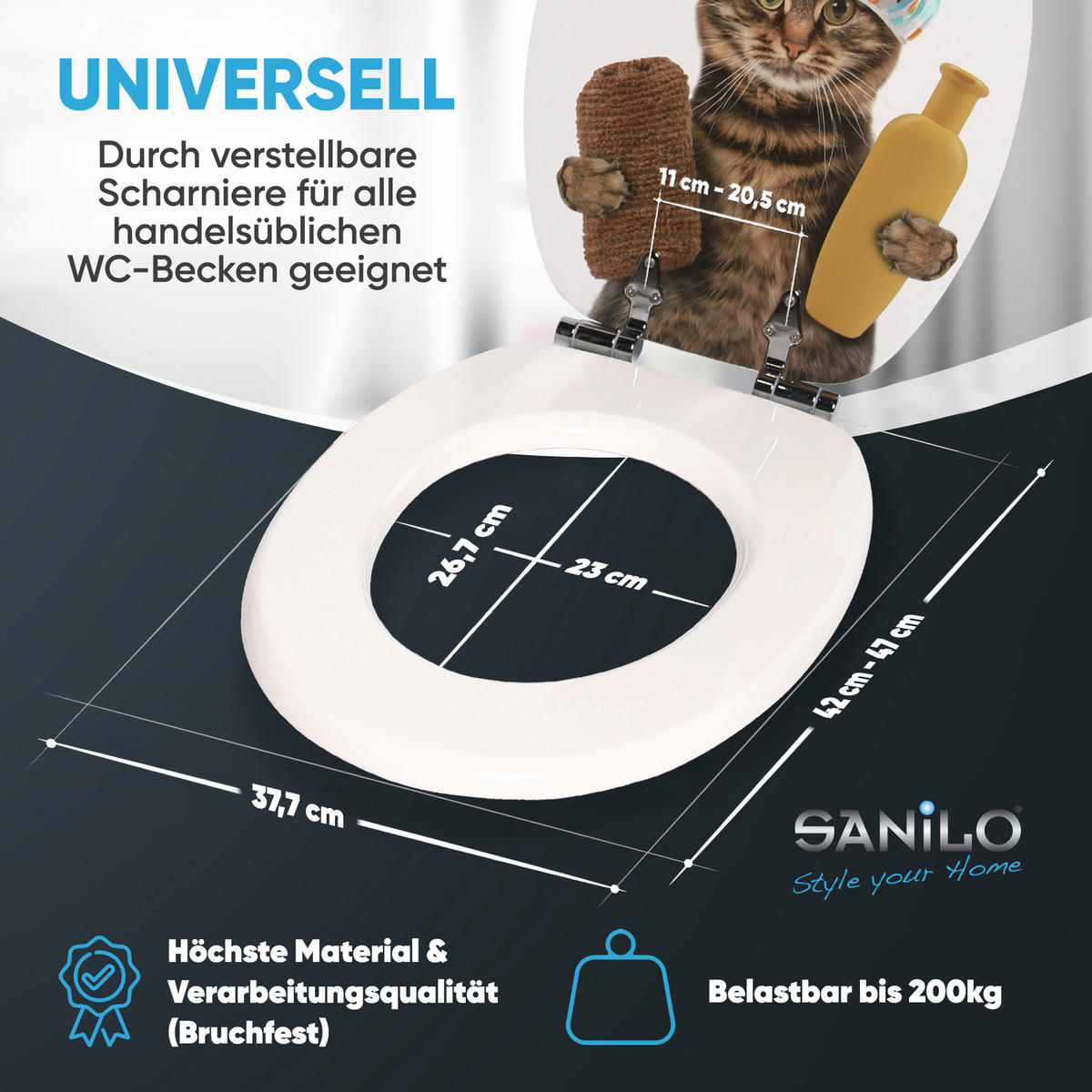 WC-SITZ mit Absenkautomatik Shower Cat - Braun, Holzwerkstoff (38/6/47cm) - Sanilo