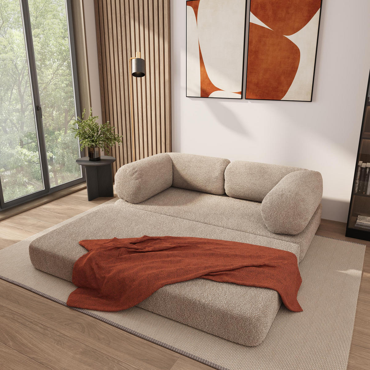 POHOVKA z pěny EIREN s funkcí spaní Buklé látka Béžová - béžová, textil (170/68/80cm) - MASSENO