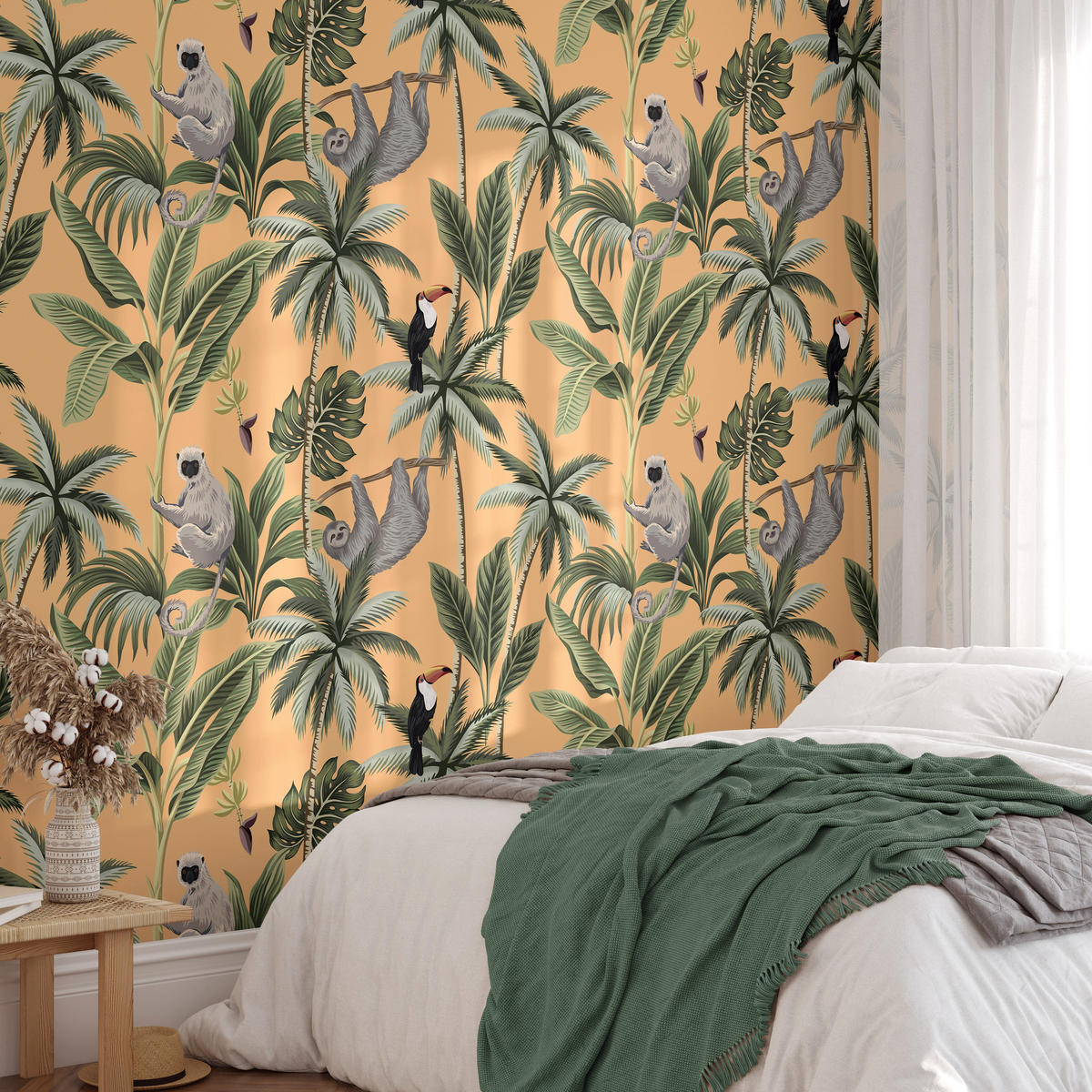 TAPETE Dschungel aus echtem Papier, 200x280cm, 8 Bögen - Orange, Papier (200/280cm) - WALLPAPERS4BEGINNERS