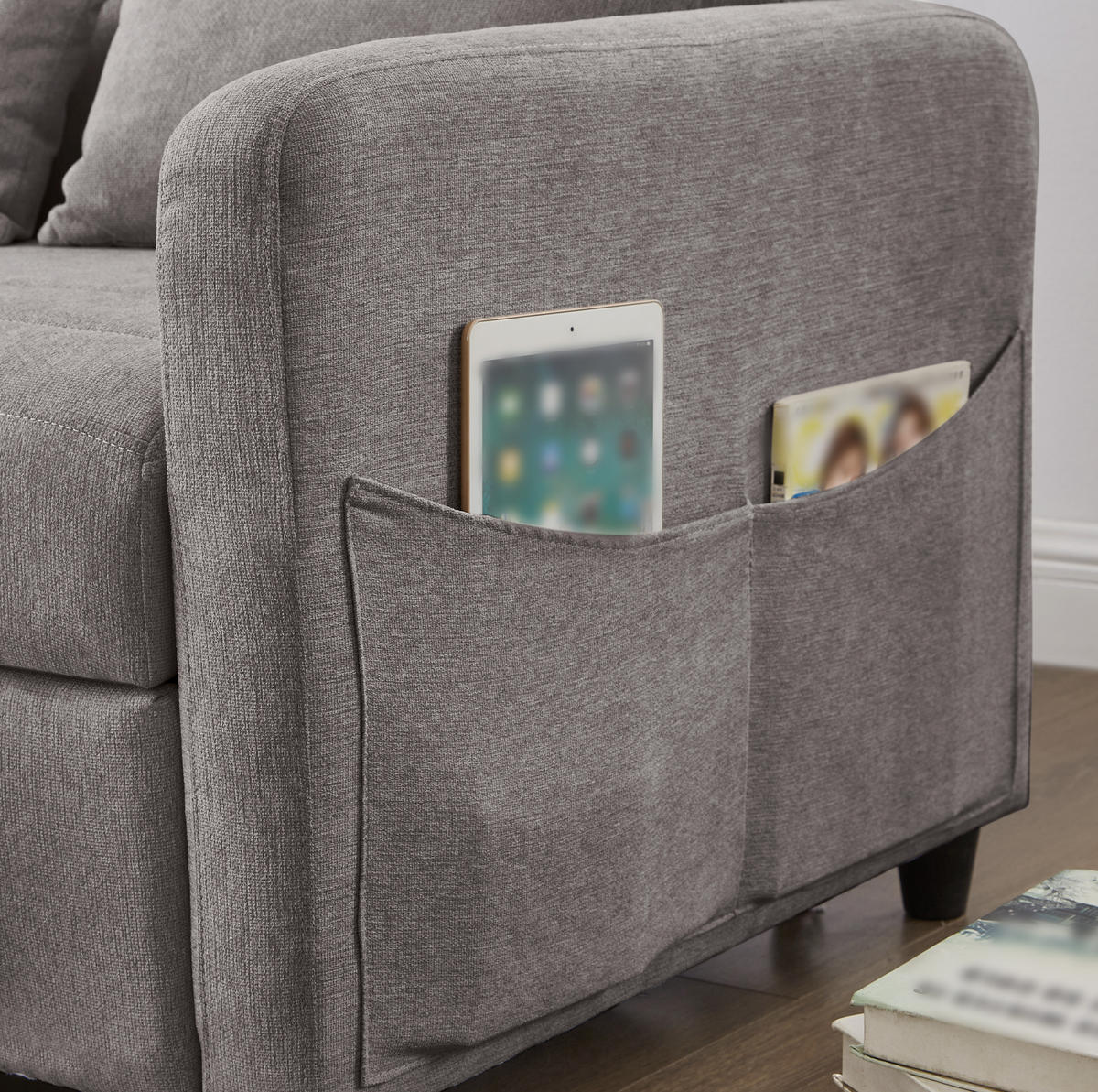 SOFABETT mit Schlaffunktion 166x95 cm Baumwoll-Leinen Grau - Grau, Metall (77/82.5/114cm) - Meubliv