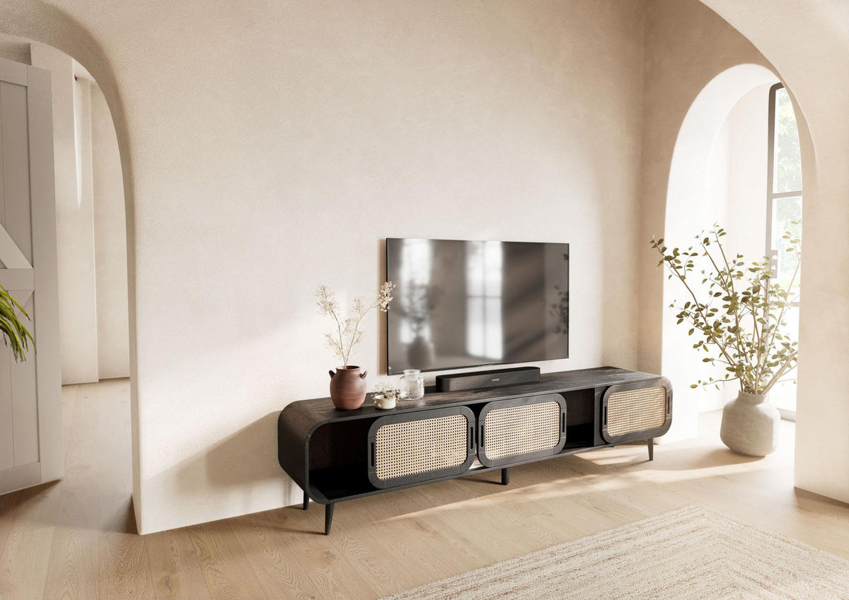 TV-BOARD Mango 220x40x50 dunkelgrau lackiert VALENCIA #224 - Grau, Holz (220/50/40cm) - Massivmoebel24