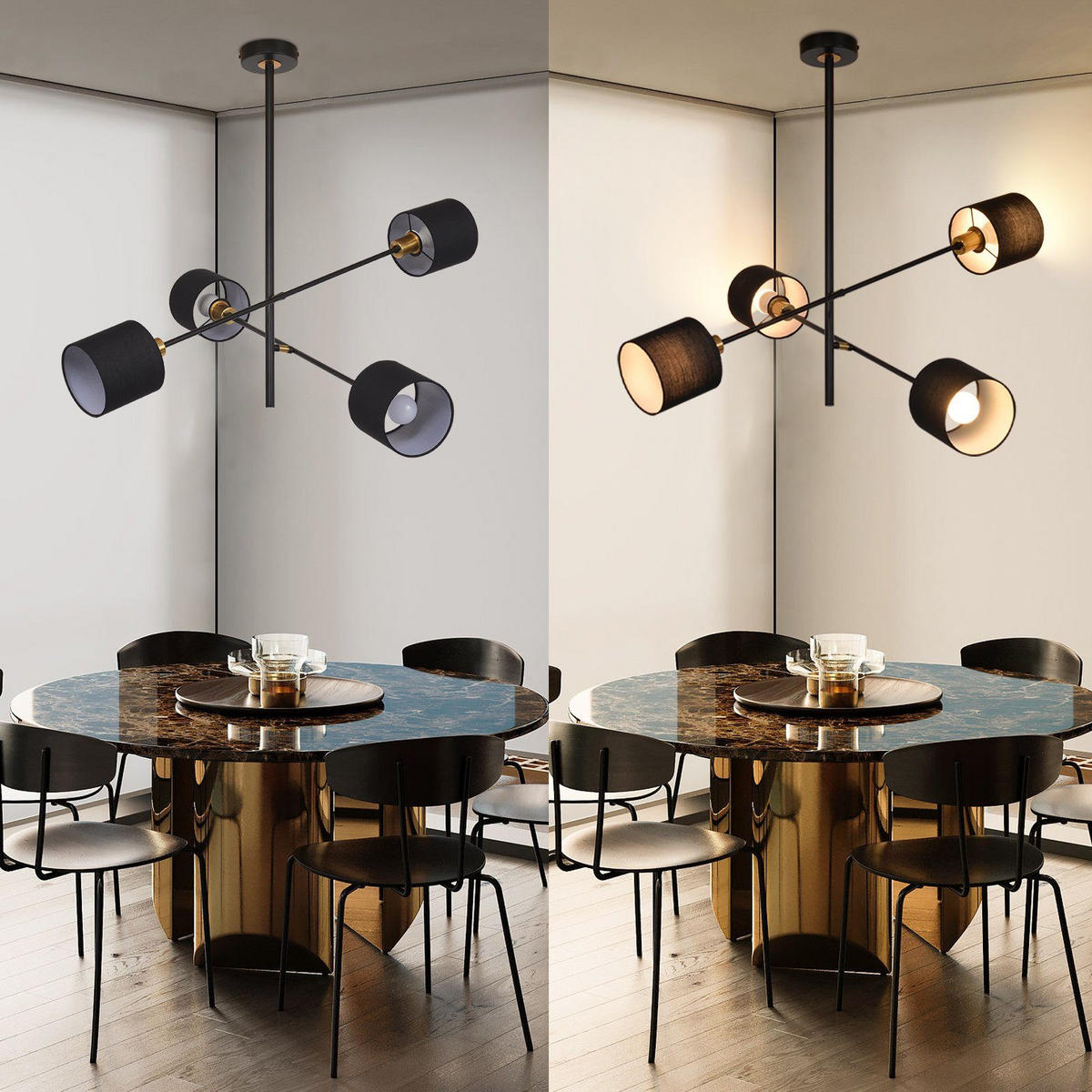 HÄNGELEUCHTE Reiner 4-flammig 68/68/85 cm - Schwarz, Metall (68/68/85cm) - Nettlife