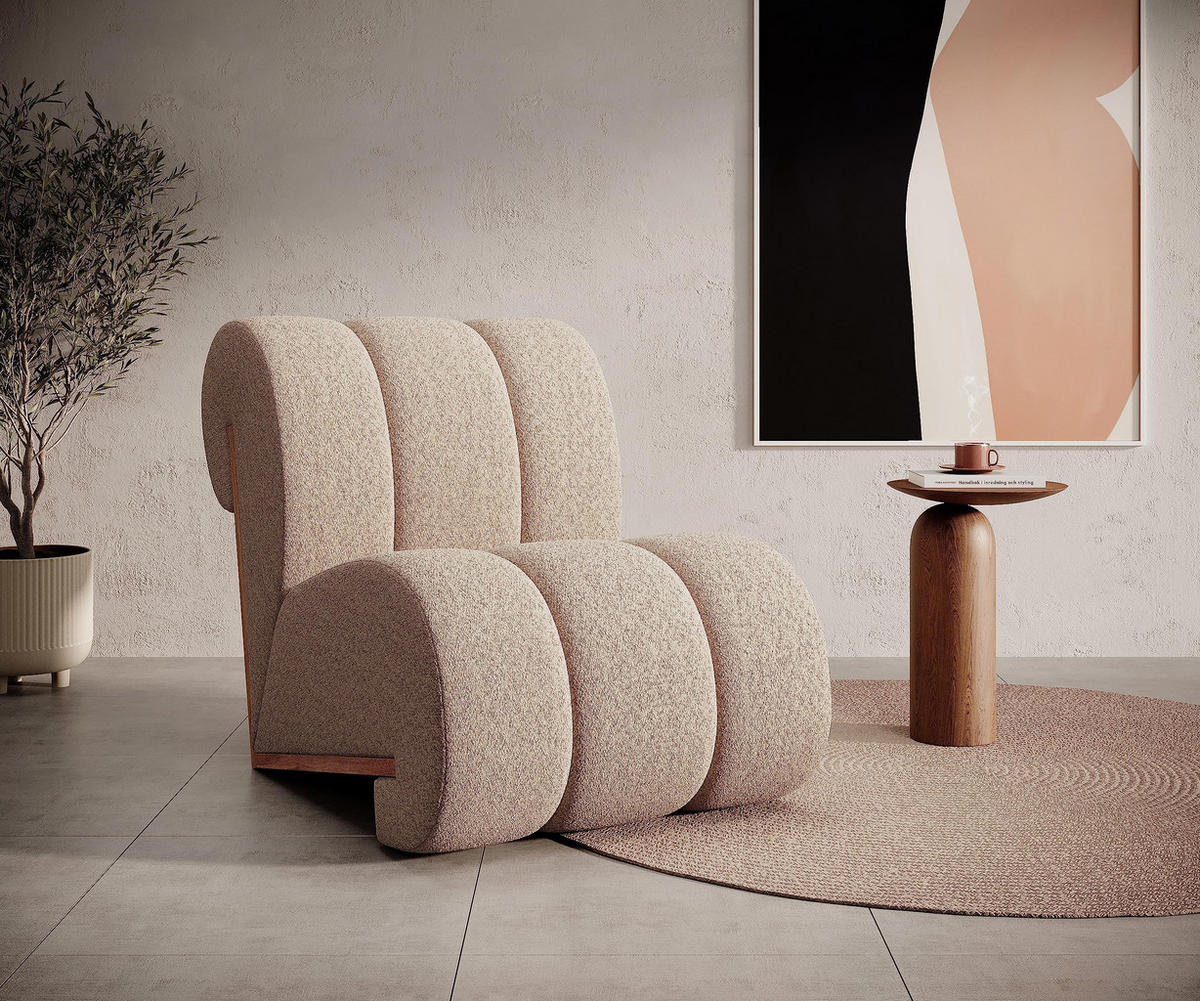 SESSEL CATCH ME Sessel, Bequeme Polsterung, 3D-Stoff, Hohe Festigkeit, Holzdetails, Cremefarben - Creme/Schwarz, Holz/Textil (80/78/100cm) - DomoHome
