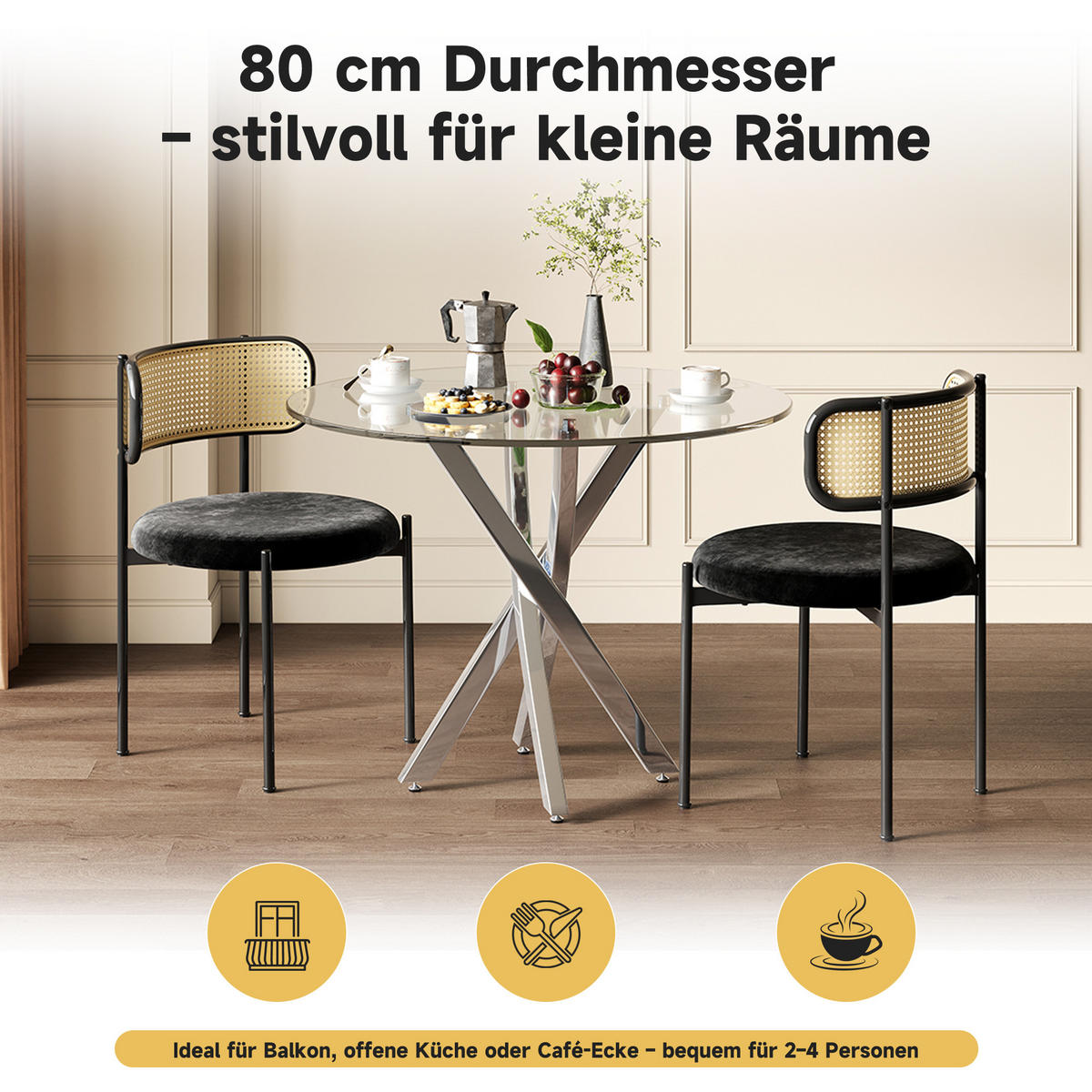 ESSTISCH Transparent Silber 80/80/75 cm - Silberfarben, Holz (80/80/75cm) - PANGIVO