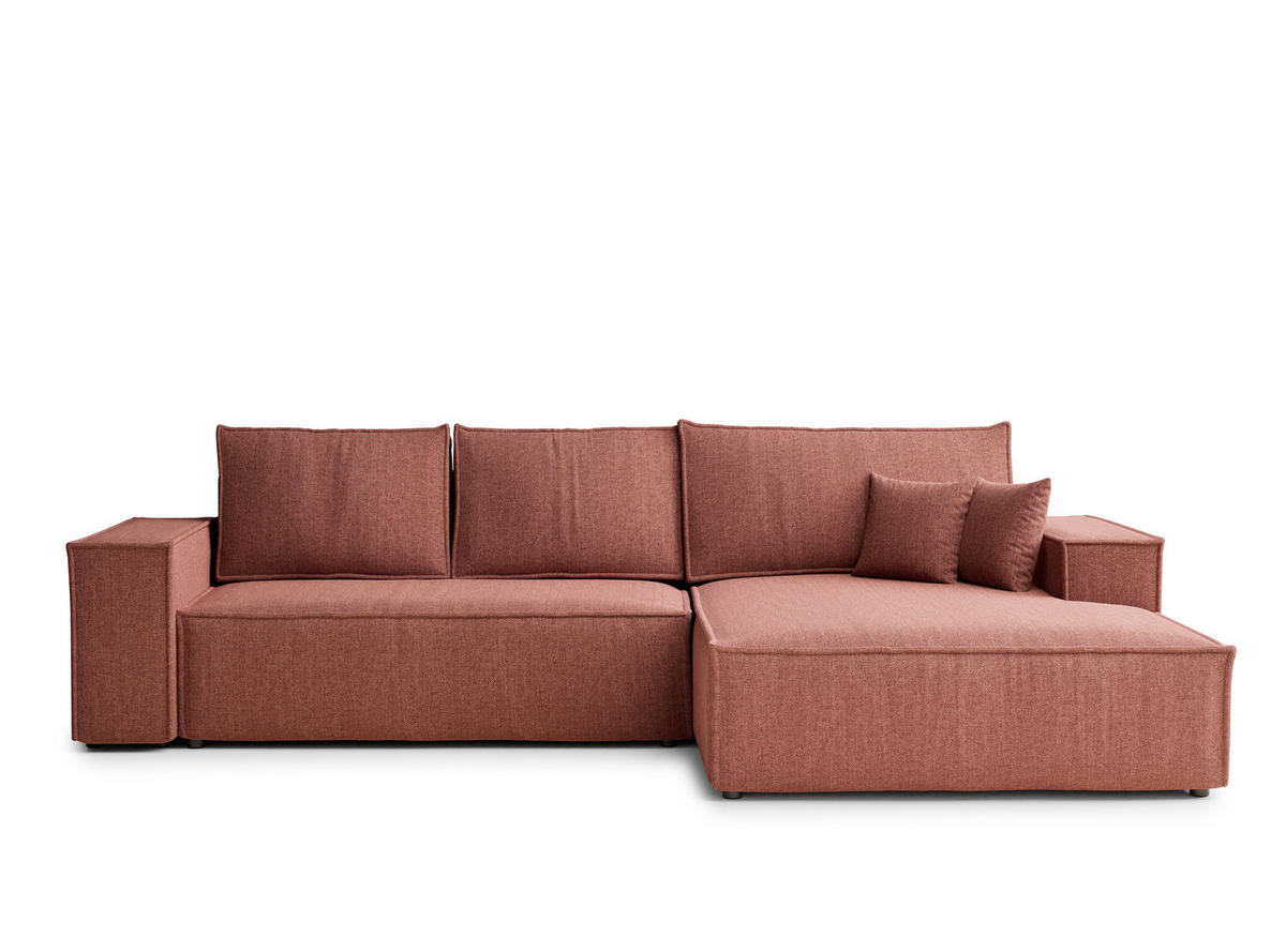ECKSOFA Maze Korallenfarbe Webstoff - Rechts Seite - Koralle/Schwarz, Holz/Holzwerkstoff (294/185cm) - Maison de Reve
