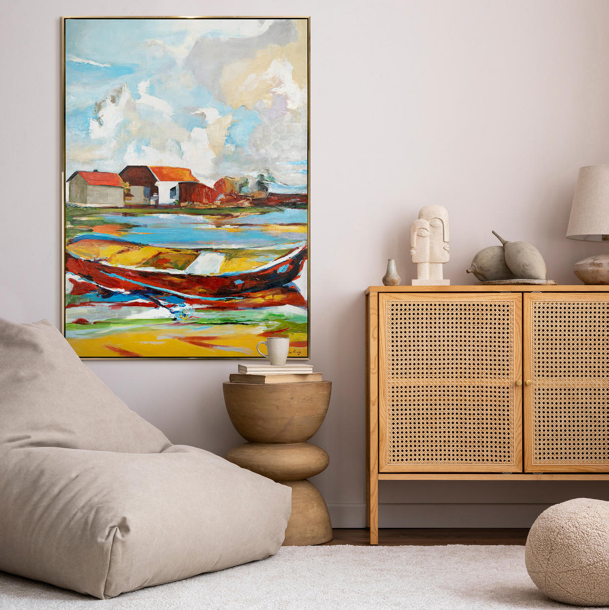 GEMÄLDE Gezeiten der Inspiration Schattenfugenrahmen Gold 140x100 cm - Goldfarben, Holz (140/100cm) - YS-art gallery