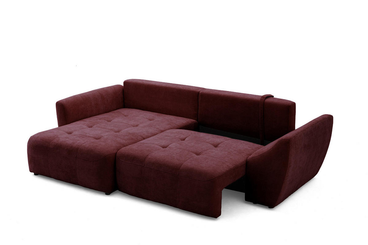ECKSOFA NICE L Links mit Schlaffunktion 137x204 Chenille Rotwein - Schwarz/Dunkelrot, Holz/Textil (260/165cm) - Muffo