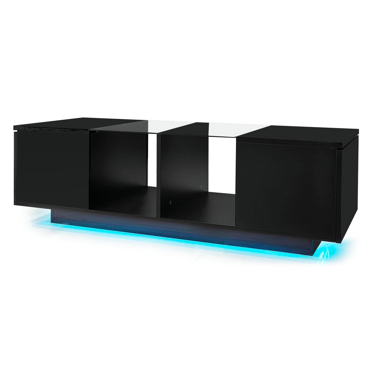 COUCHTISCH aus Glas und Holzwerkstoff 120x50x38,5 cm in Schwarz mit LED - Schwarz, Holzwerkstoff (120/50/38.5cm) - Modfu