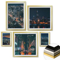 WANDBILDER 5er Set - 50x50 cm & 20x30 cm & 40x60 cm Goldrahmen - Bergpanorama der Stadt bei Nacht - Goldfarben, Kunststoff (40/60cm) - ArtPrintCave