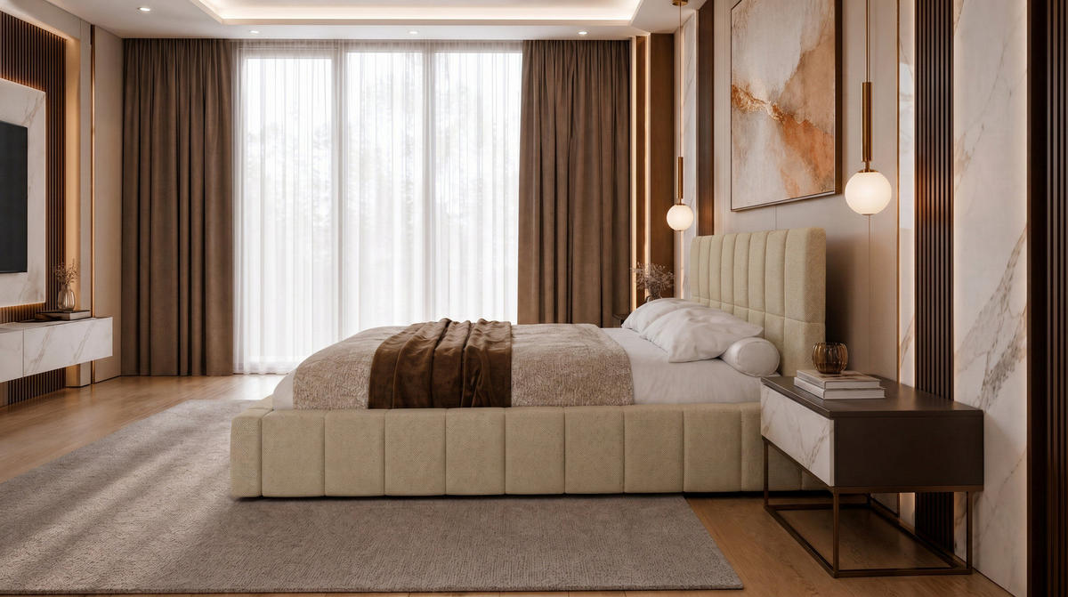 POLSTERBETT 180x200 cm, Alma, Doppelbett mit Bettkasten, Lattenrost aus Holz, Velourstoff, Creme - Creme, Holz/Kunststoff (180/200cm) - Marpur