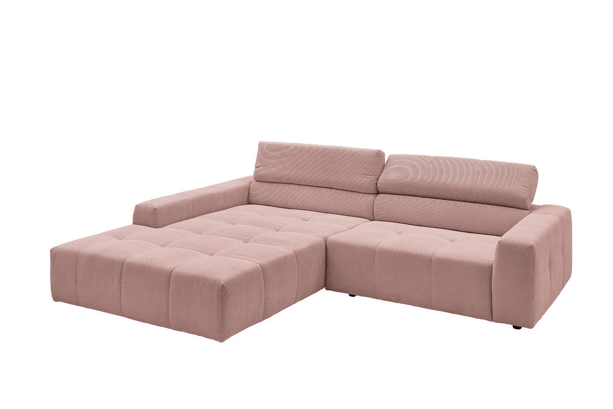 ECKSOFA MIT MOTORISCHEM SITZVORZUG RENO Pink Cord - Pink/Schwarz, Kunststoff/Textil (258/217cm) - KAWOLA