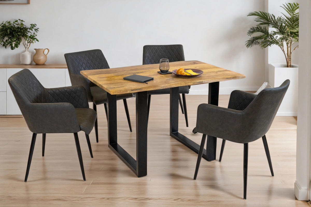 ESSTISCH TIGER - Beige/Schwarz, Holz/Metall (80/140/77cm) - SAM