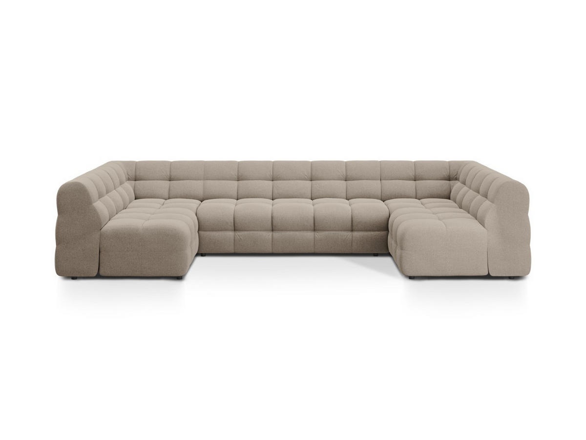 PANORAMASOFA Kendal aus strukturiertem Stoff dunkelbeige 7 Sitzplätze - Mokka, Textil (203/79/372cm) - Micadoni