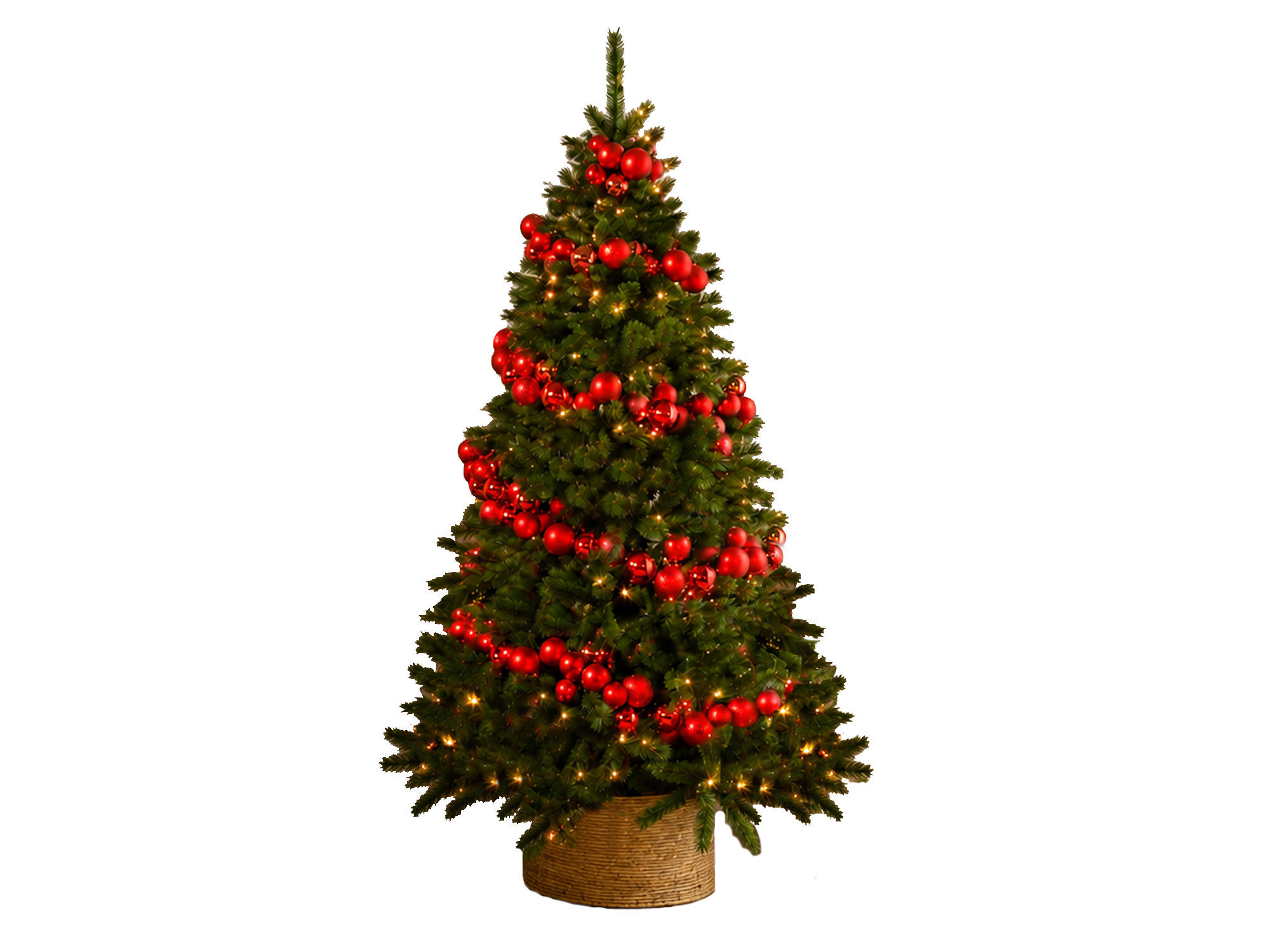 WEIHNACHTSBAUM künstlicher 210 cm – KÖNIGSROT II, geschmückt mit 240-teiligem Weihnachtsbaumschmuck, inkl. Ständer - Rot/Grün, Kunststoff/Metall (134/210cm) - LAALU