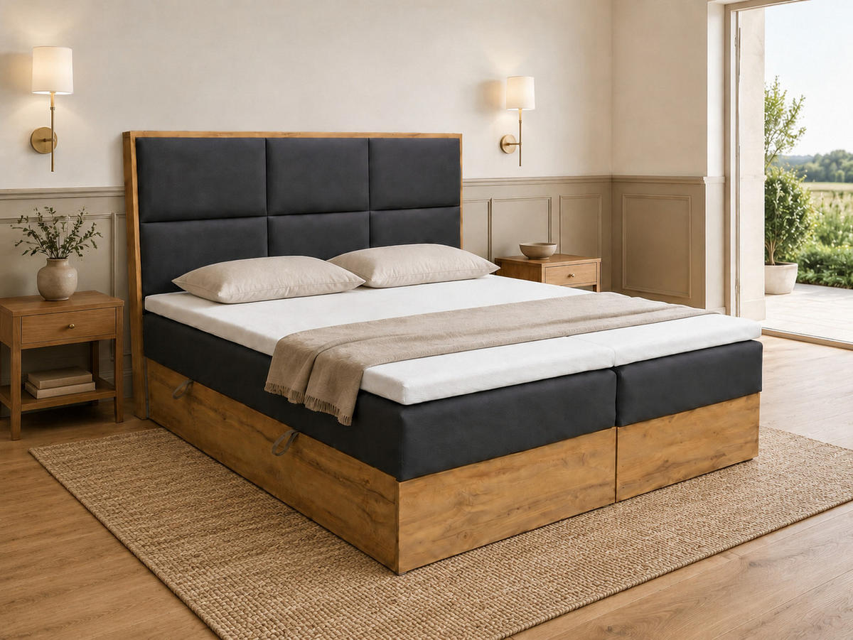 BOXSPRINGBETT Loly 140x200 cm H4 Taschenfederkern Anthrazit - Anthrazit, Textil (140/200cm) - KS Home Concept