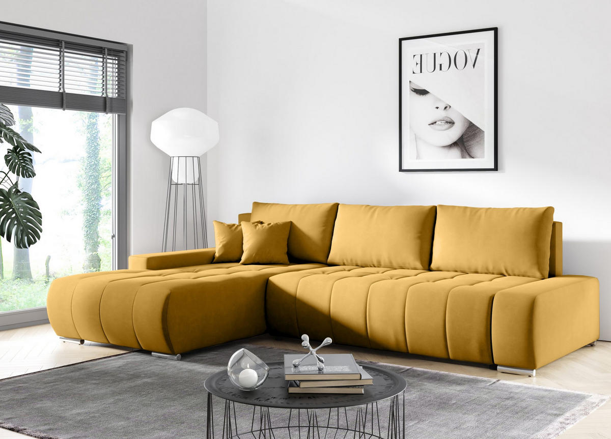 ECKSOFA mit Schlaffunktion Dhaka L, Honig - Honig, Textil (185/265cm) - Fedve