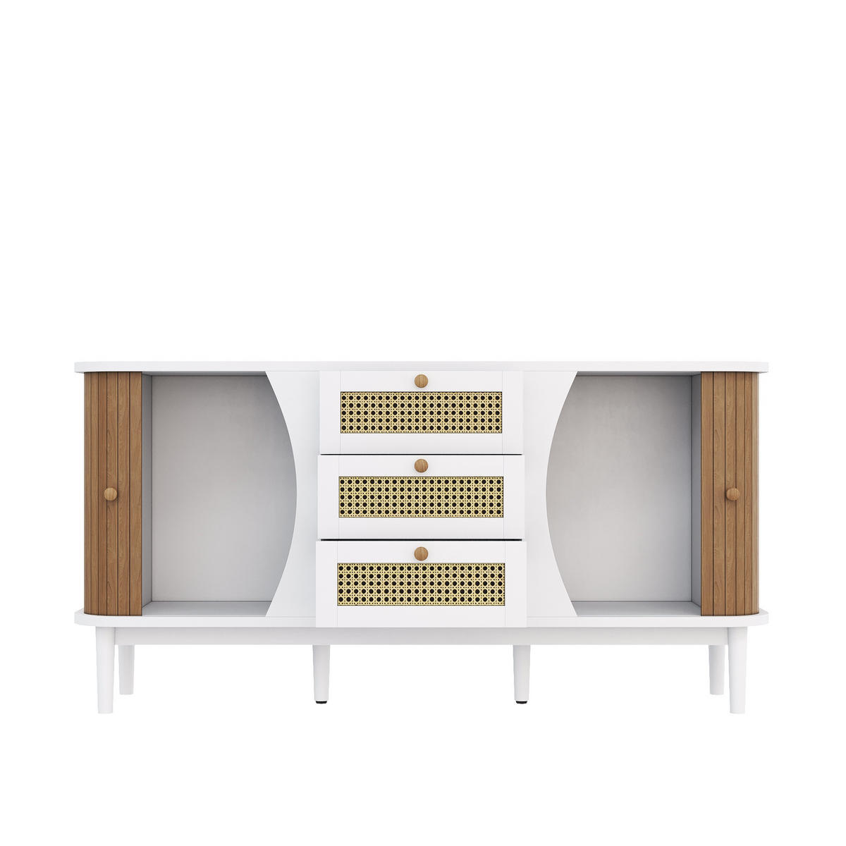 SIDEBOARD in Weiß und Rattan 140,5/40/76 cm - Weiß, Holzwerkstoff (40/76/140.5cm) - Urban Meuble