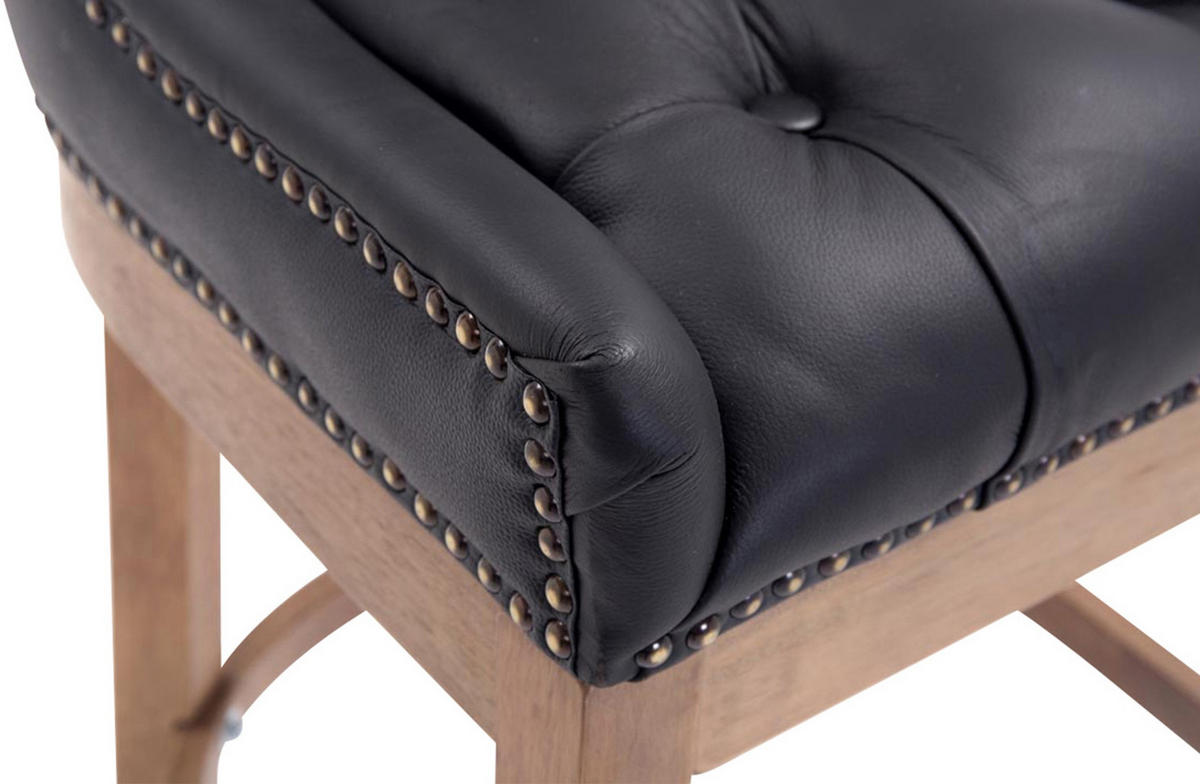 BARHOCKER Echtleder schwarz - Schwarz/Naturfarben, Leder/Holz (55/109/57cm) - CLP