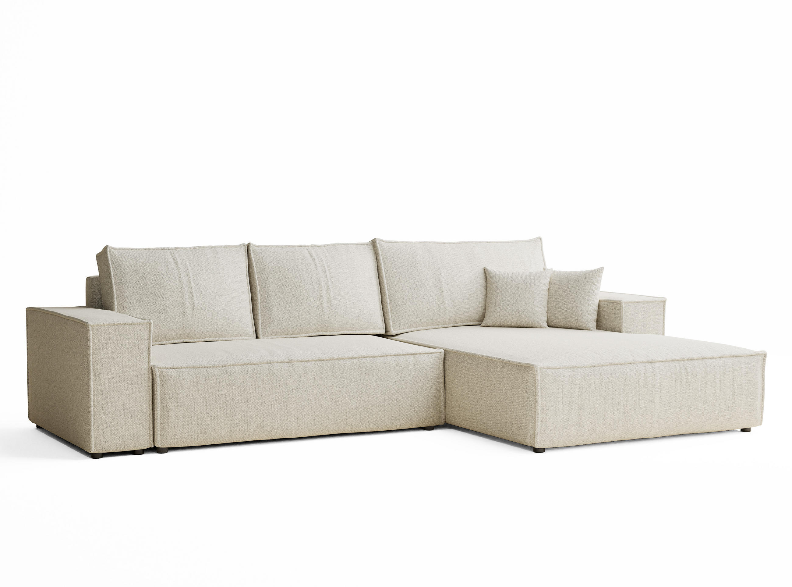 ECKSOFA MIT SCHLAFFUNKTION Maze Creme Webstoff - Creme/Schwarz, Holz/Holzwerkstoff (294/185cm) - Maison de Reve