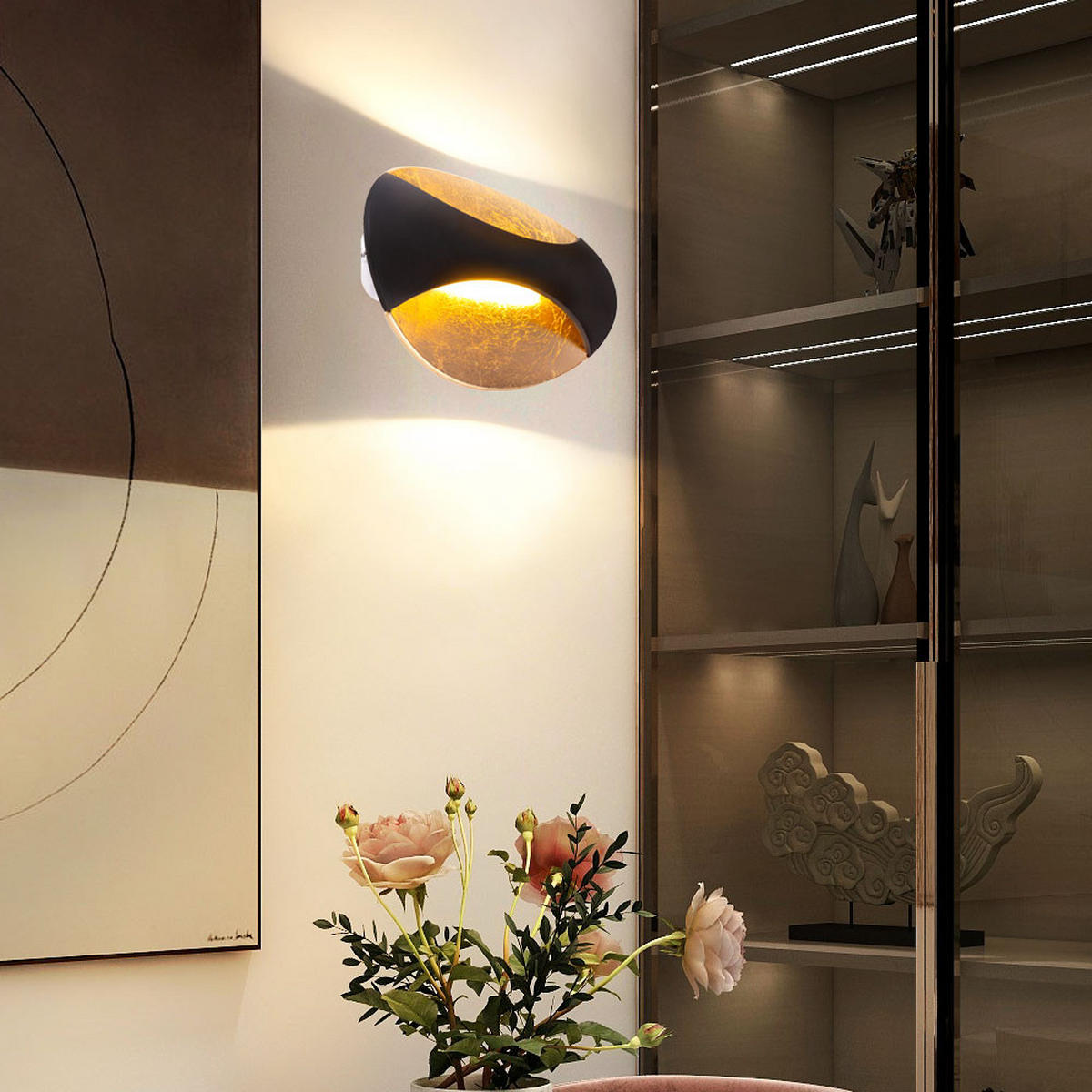 LED WANDLEUCHTE Alexandra Schwarz Blattgold - Goldfarben, Metall (15/6.5/21cm) - Globo Lighting