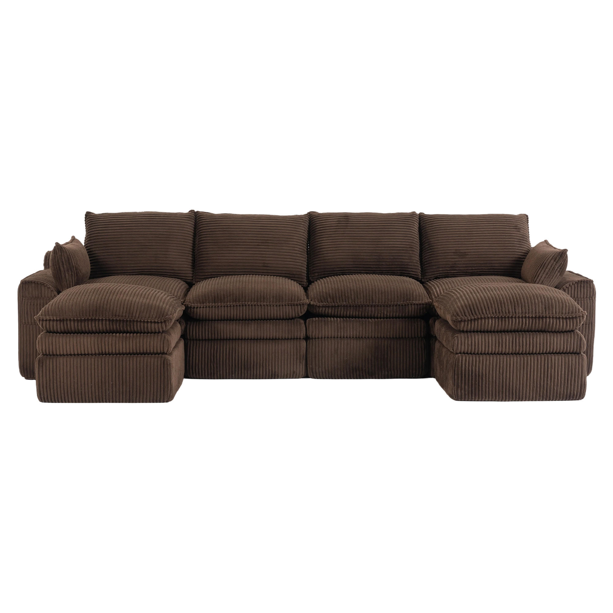 WOHNLANDSCHAFT Cord Braun mit Kissen, Seitentaschen und Hocker - Braun, Textil (335/85/167cm) - WISHDOR