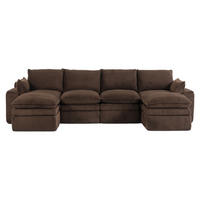 WOHNLANDSCHAFT Cord Braun mit Kissen, Seitentaschen und Hocker - Braun, Textil (335/85/167cm) - WISHDOR