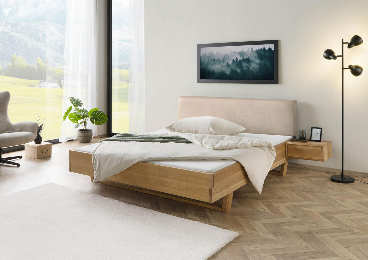 BETT mit Nachttisch Massivholz Fichte 180 x 200 x 86 natur FICHTELBERG #143 - Beige/Naturfarben, Holz (180/200cm) - Massivmoebel24