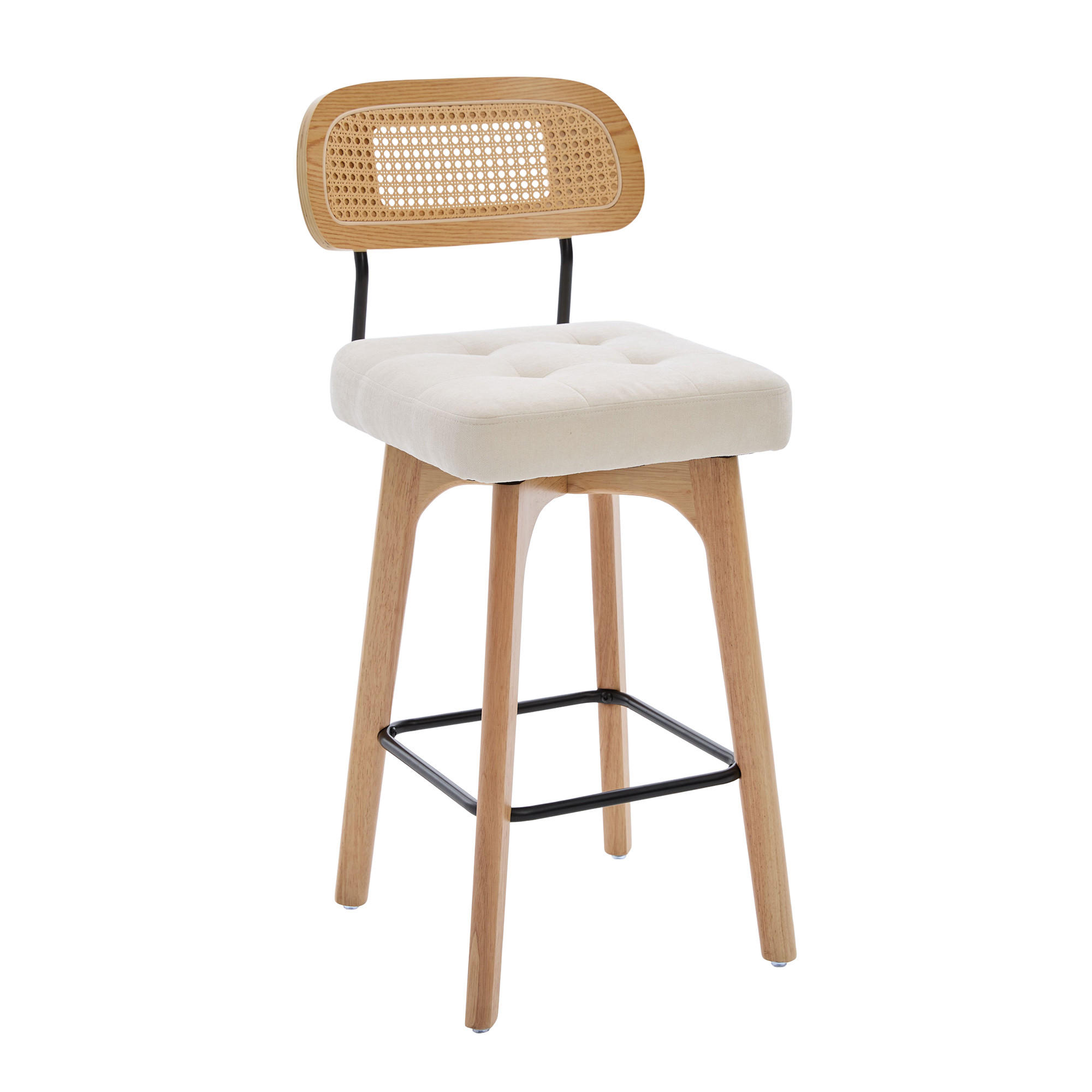 BARHOCKER 2er Set, 360° drehbar, Wiener Geflecht/Chenille, 67,5cm Sitzhöhe, Beige - Wildeiche/Beige, Holz/Textil (44/96/51cm) - LVHOM