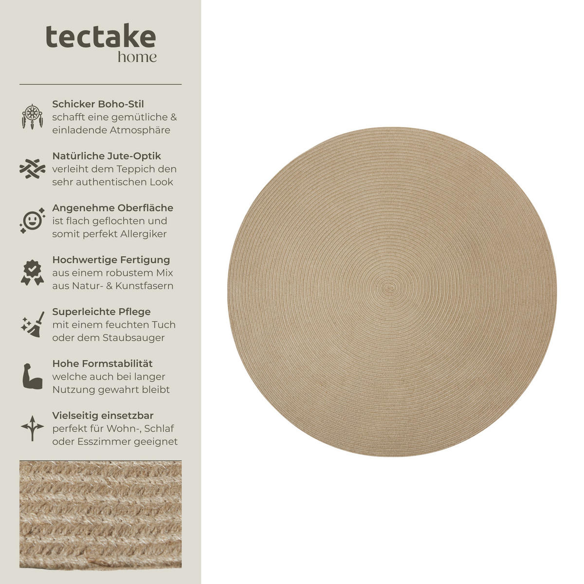 GEFLOCHTENER-TEPPICH Vibe,strapazierfähig und pflegeleicht,braun - Braun, Textil (160/160cm) - tectake