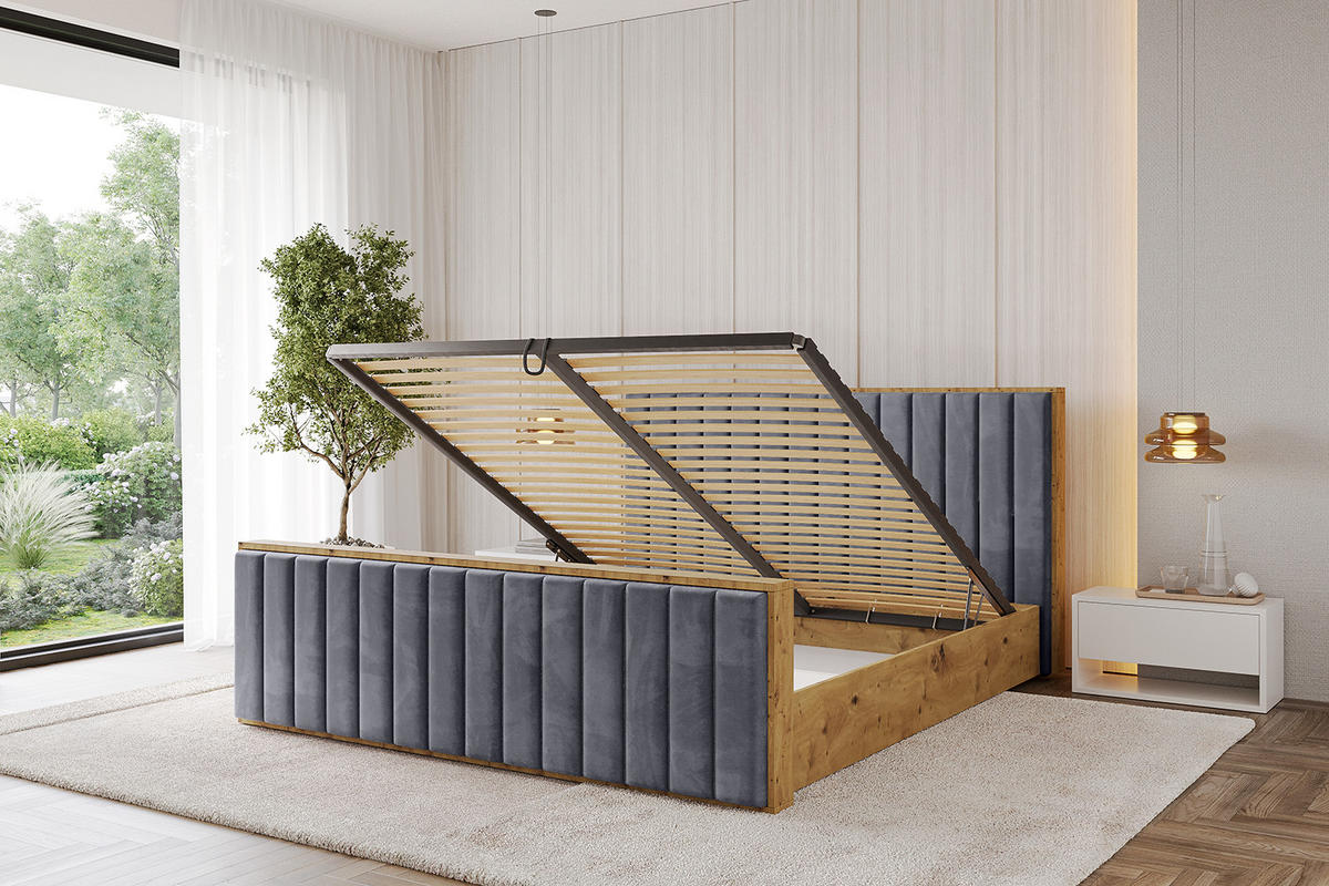 POLSTERBETT mit Bettkasten, Fußteil und Lattenrost, Boxbett ohne Matratze - ENZO4-Z 140x200 Dunkelgrau - Dunkelgrau, Holzwerkstoff/Textil (140/200cm) - ALTDECOR