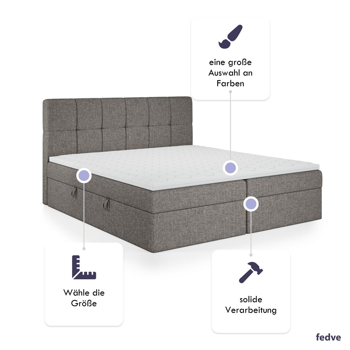 BOXBETT Mokpo 160x200 cm, Grau - Grau, Textil (160/200cm) - Fedve