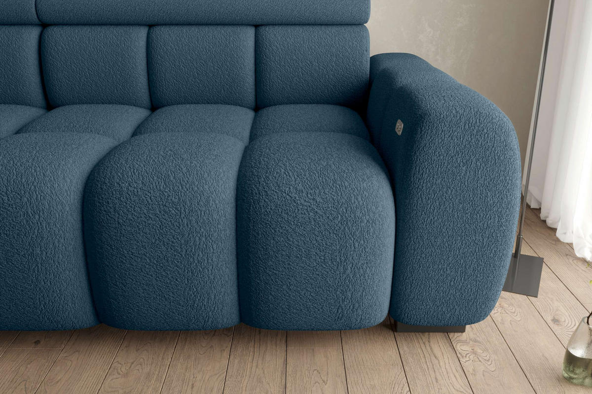 BIGSOFA ALESSIO Bouclé-Stoff Dunkelblau mit elektrischer Sitztiefenverstellung - Dunkelblau, Kunststoff/Textil (248/77/108cm) - 99rooms