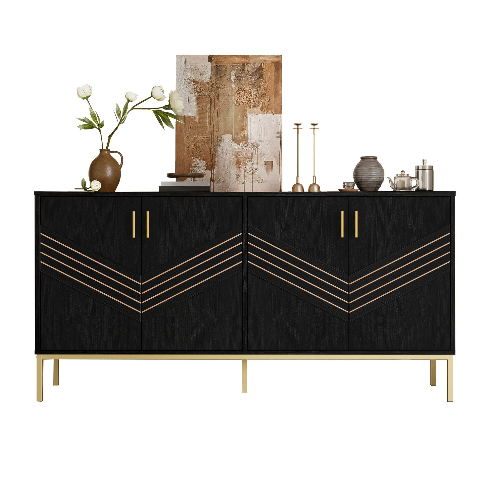 SIDEBOARD 160/40/80.5 cm Schwarz aus MDF mit 4 Türen - Schwarz, Holzwerkstoff (40/80.5/160cm) - OKMYHOME