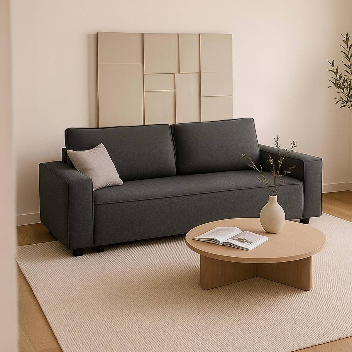 SOFA 3-Sitzer, Grau - Grau, Textil (93/82/220cm) - Oviala