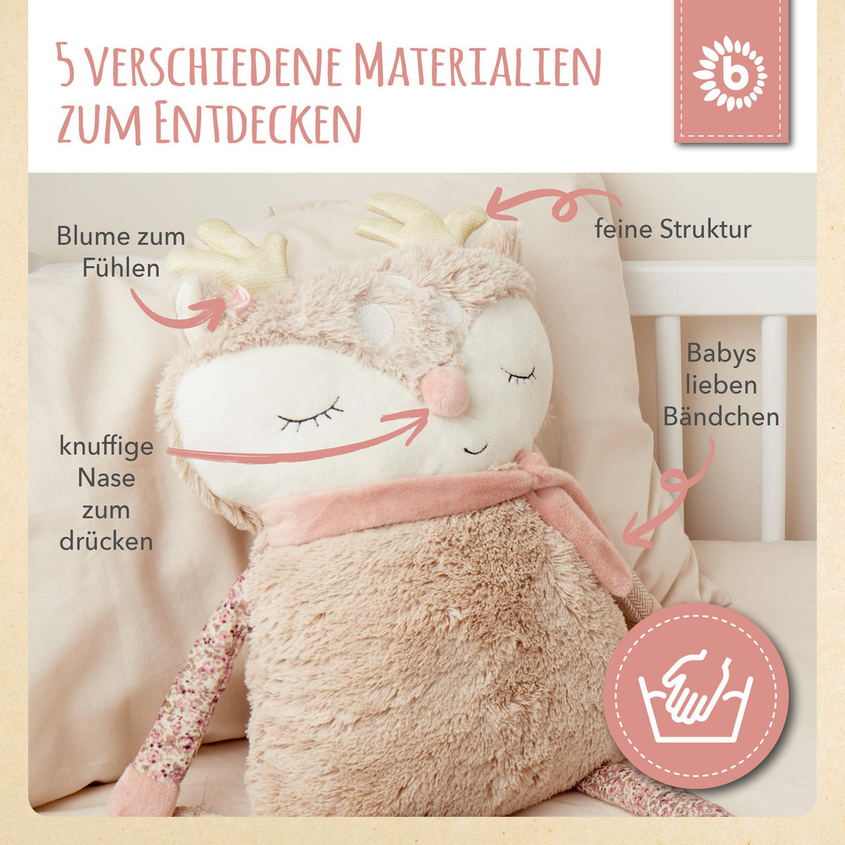 KUSCHELTIER Plüsch Großes Reh - ab Gebur - Rosa, Textil (25/55cm) - Bieco Spielwaren