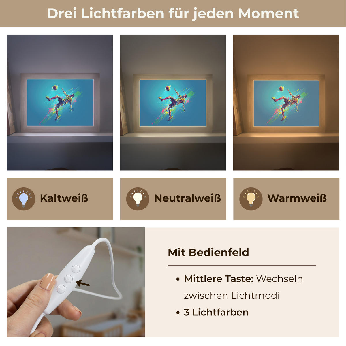 NACHTTISCHLAMPE Fußballer - Farbspritzer - Farbenfroh - Ball 20x15 cm - Blau, Holzwerkstoff (8/20/15cm)