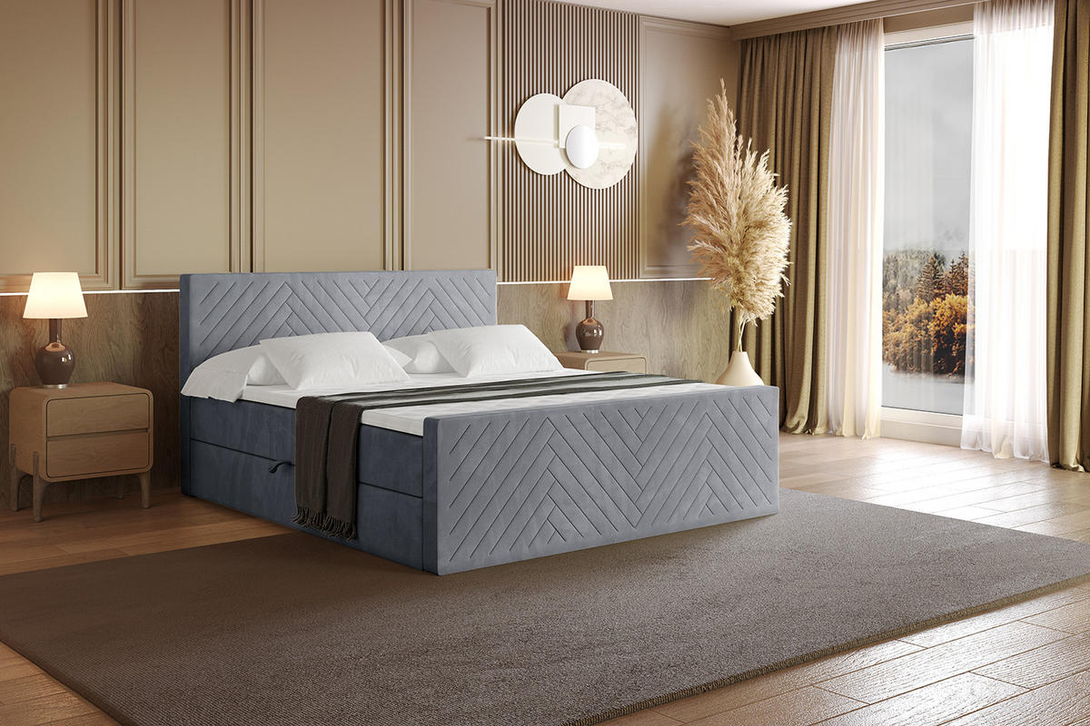 BOXBETT mit Matratze H4 und Lattenrost - VEXA-Z - 160x200 - Grau Casablanca - Grau, Holzwerkstoff (160/200cm) - ALTDECOR