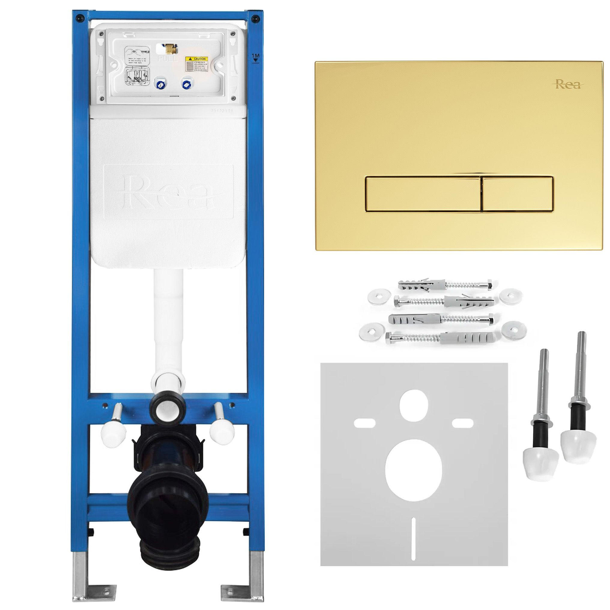 UNTERPUTZ-WC-GESTELL Set Rea Slim 024n Mit Gold Hd Drückerplatte - Goldfarben, Metall (35.2/106.2/22cm) - REA