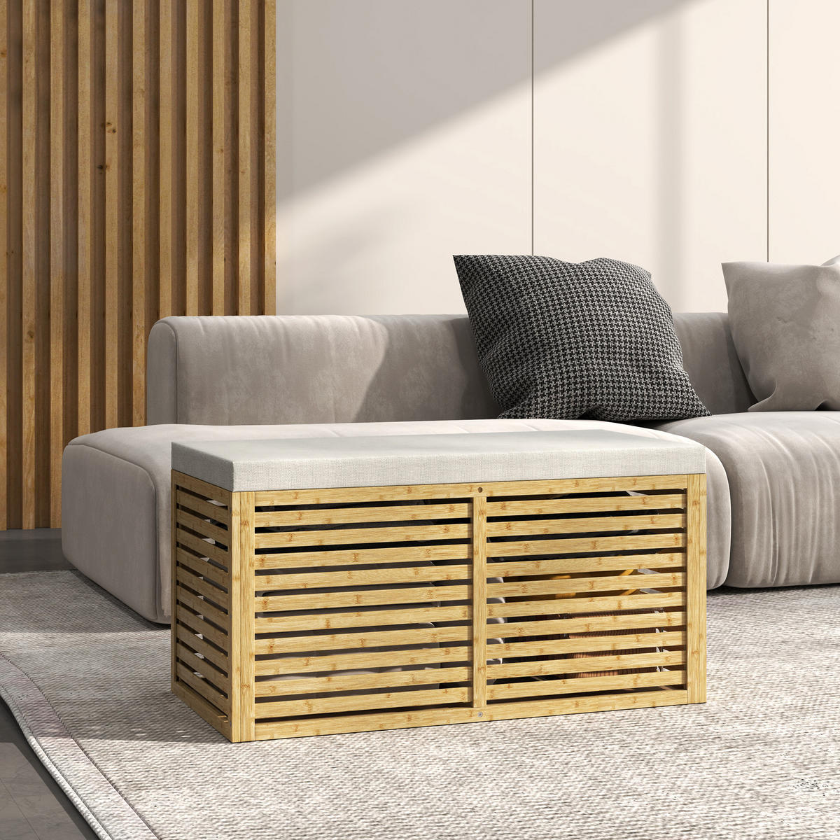 TRUHENBANK DE-16460 mit Bambusrahmen und Gasdruckfedern Natur - Naturfarben, Naturmaterialien (90/43/42cm) - ComfortXL