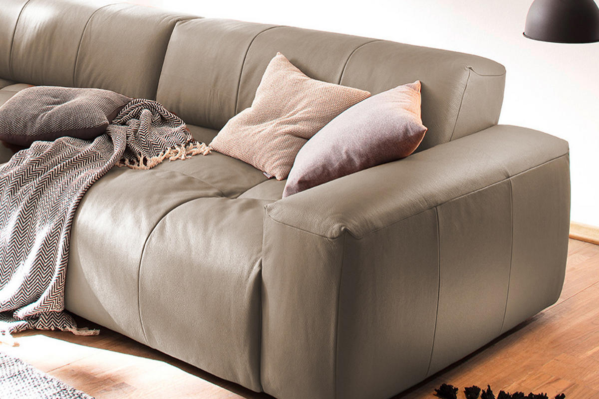LEDERSOFA MIT SITZTIEFENVERSTELLUNG PALACE Taupe Leder - Taupe, Leder (298/74/120cm) - KAWOLA