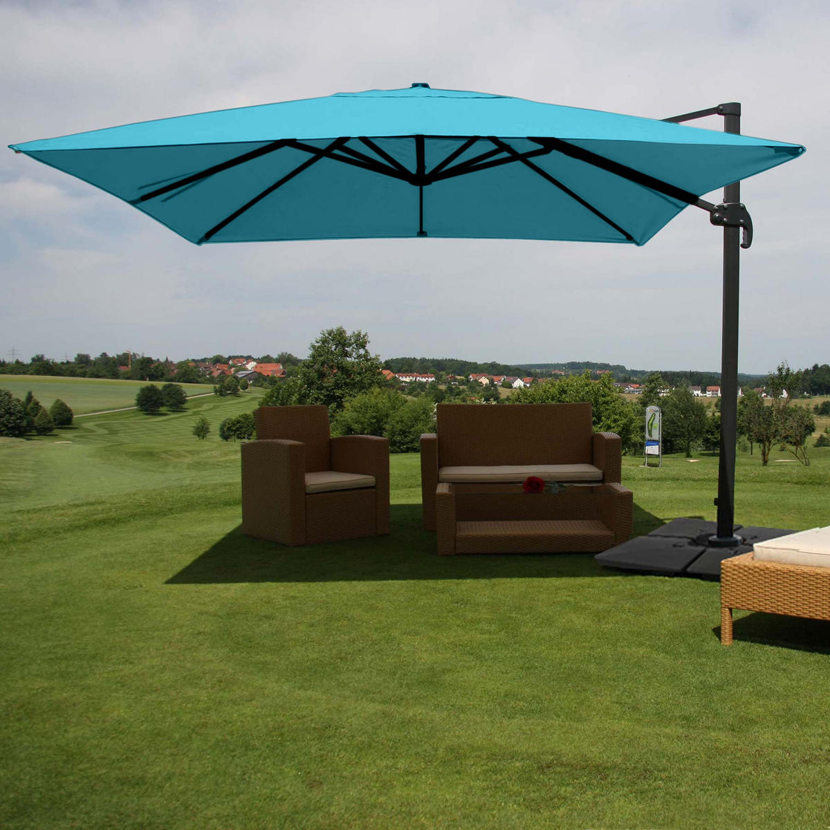 AMPELSCHIRM Türkis 350/350 cm - Türkis, Textil (410/350cm) - MCW