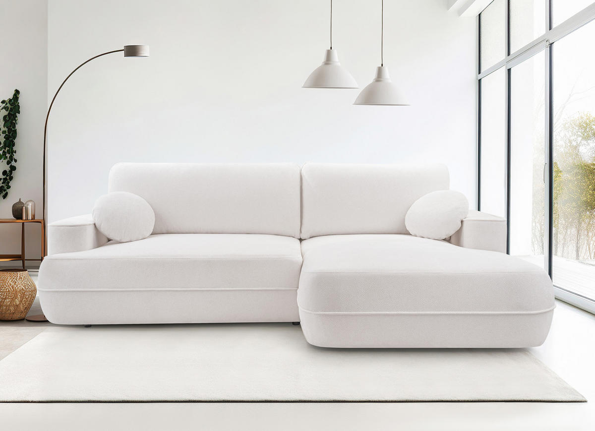 ECKCOUCH L Form Peoni Weiß 267/168/87 cm mit Schlaffunktion R - Schwarz/Weiß, Kunststoff/Textil (267/168cm) - AX Living