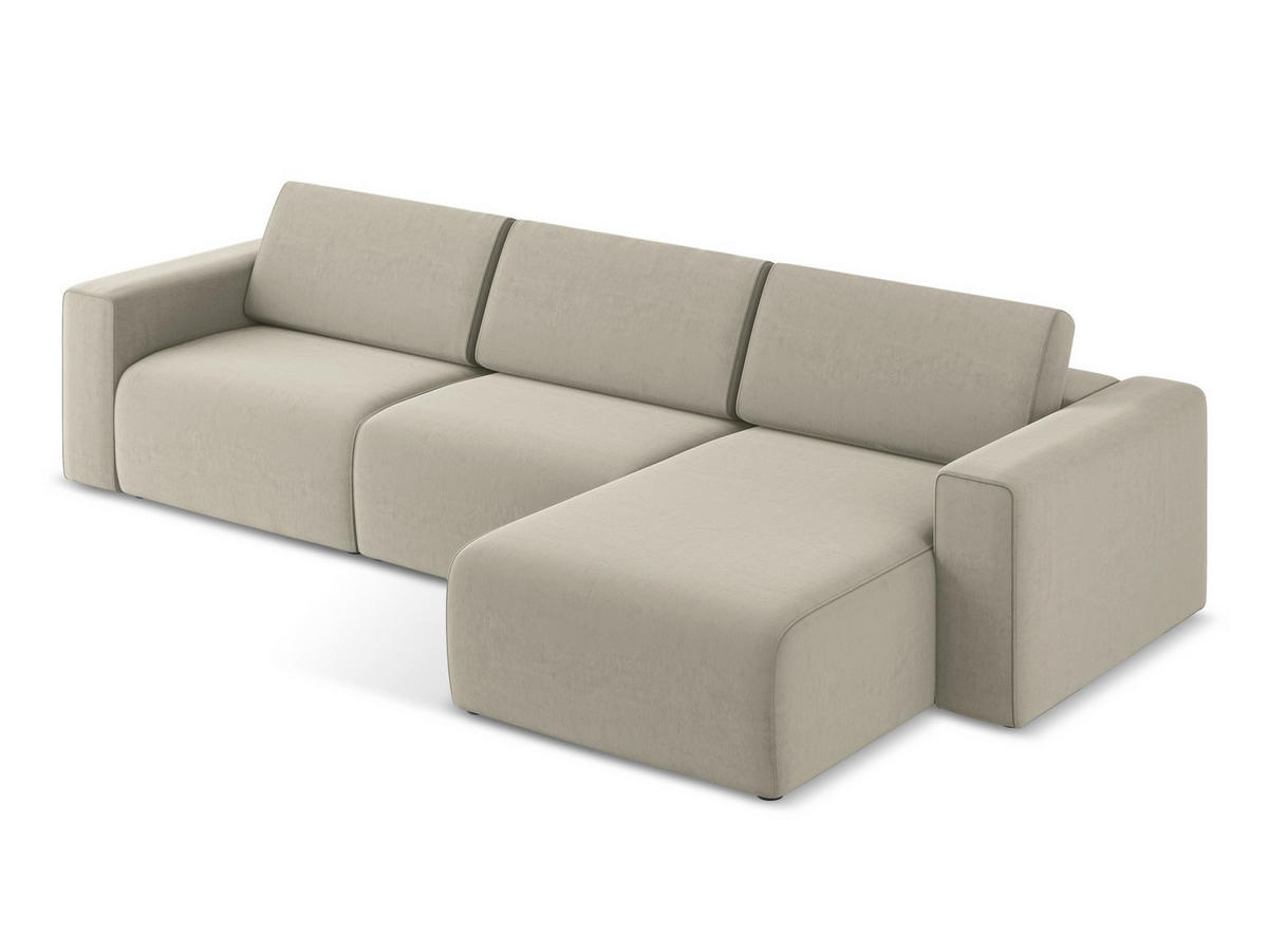 ECKSOFA Rechts Samt Stoff Creme - Perlmutt/Lila, Kunststoff/Textil (314/167cm) - Makamii