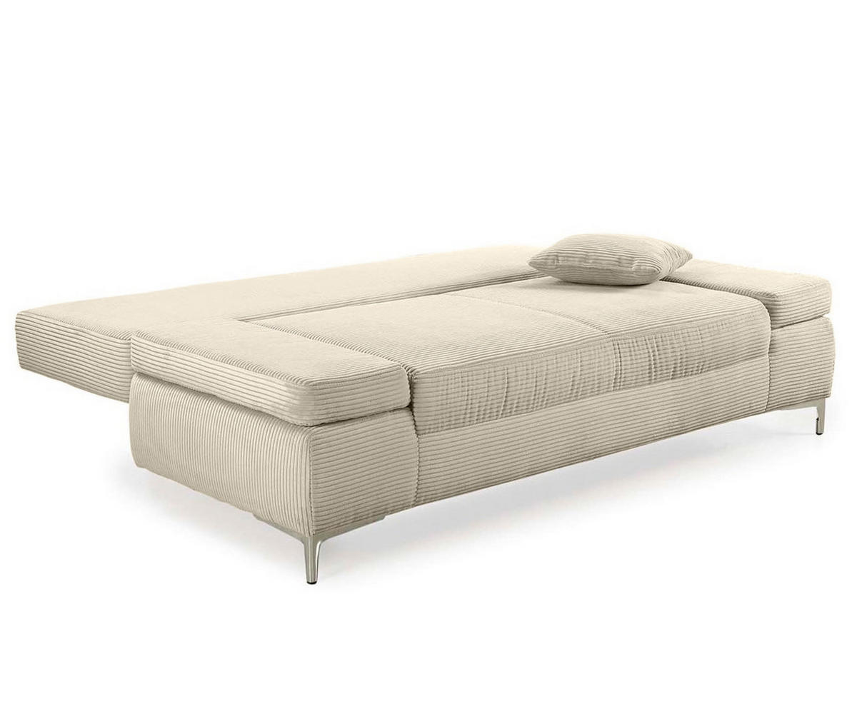 SCHLAFSOFA mit Bettkasten, Federkern, Armlehnen verstellbar B202/T103/H89 cm, Liegefläche 144x198 cm, Cord Beige Grau / 15203 - Chromfarben/Greige, Textil/Metall (202/89/103cm) - luma-home