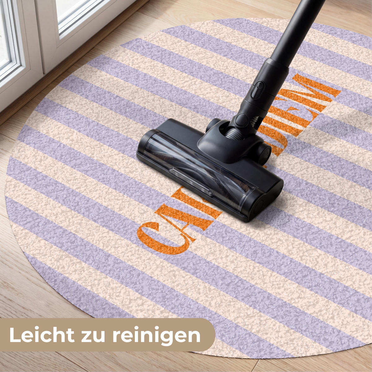FUSSMATTE Lila – Orange – Streifen – Carpe Diem 90x90 cm - Flieder, Kunststoff (90/0.4cm) - MuchoWow