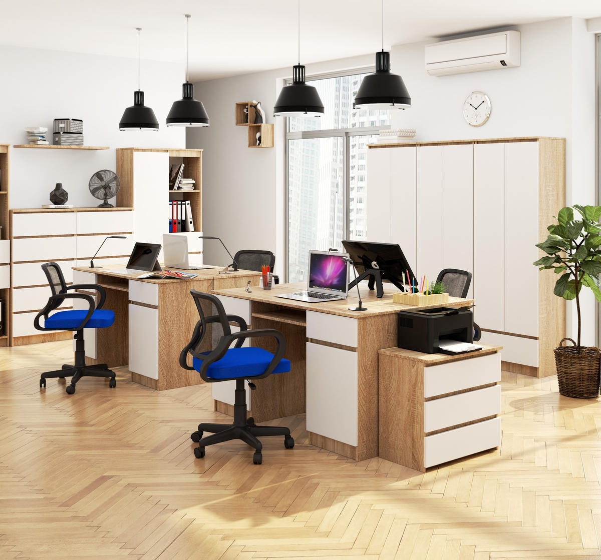 SCHREIBTISCH Eiche Sonoma, Weiß 77/135/50 - Weiß/Sonoma Eiche, Holzwerkstoff (50/135/77cm) - RAUMHIRSCH FURNITURE