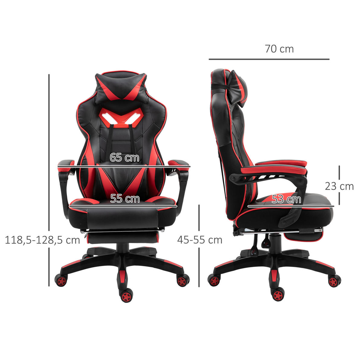 ERGONOMISCHER Bürostuhl, Schwarz+Rot - Multicolor, Leder (70/118.5/65cm) - Vinsetto