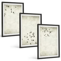 BILDER SET 3er Set - 40x60 cm Schwarzer Rahmen - Minimalistische Vogelmalerei - Schwarz, Kunststoff (40/60cm) - TULUP